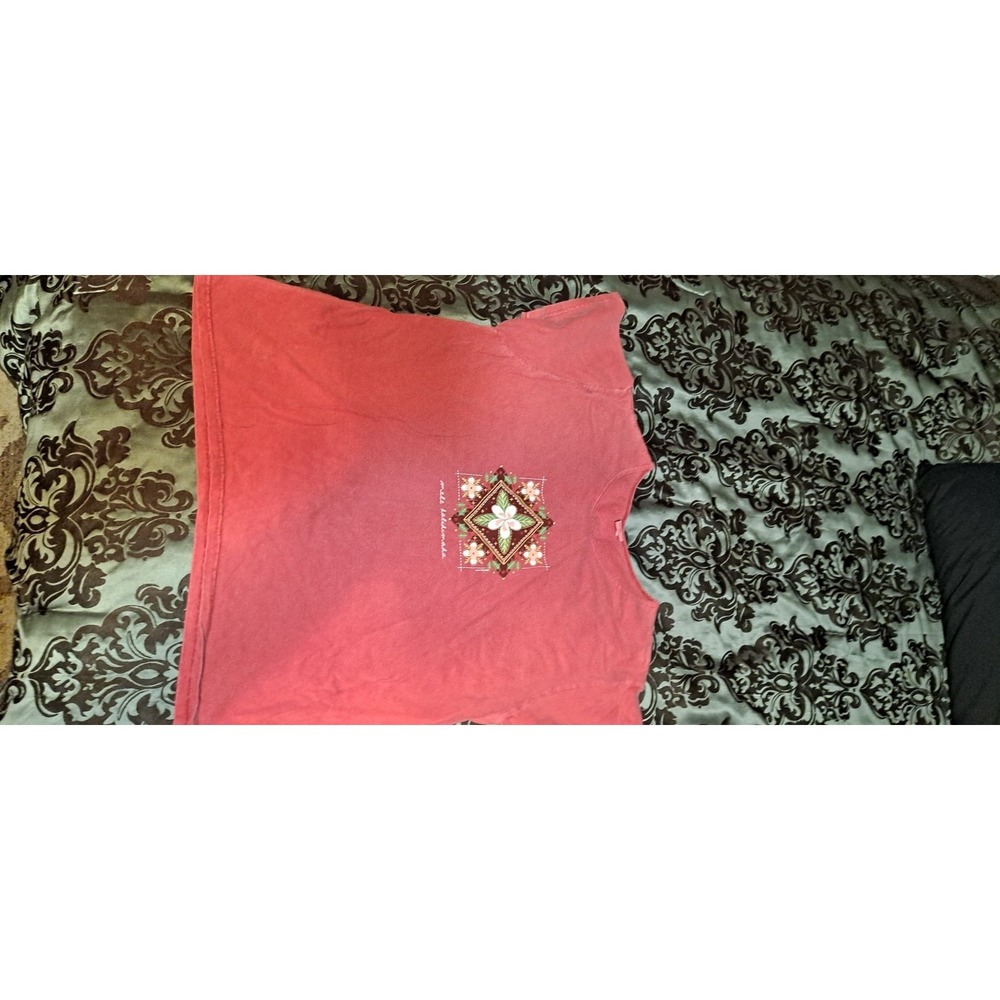 VINTAGE Hawaiian Quilts Shirt Women's XXLarge Red‎  Crewneck Mele Kalekemaka